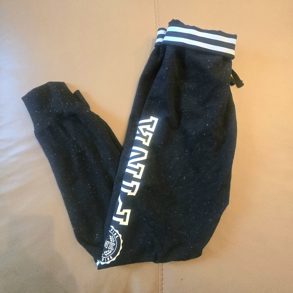 PINK Victoria's Secret Black Joggers with White Accents